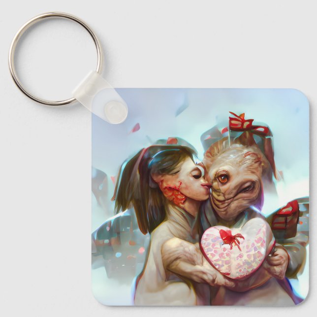 Whimsical Alien Romance Key Ring (Front)
