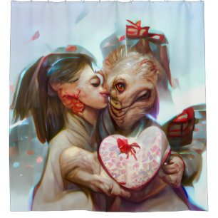 Whimsical Alien Romance Shower Curtain