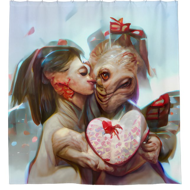 Whimsical Alien Romance Shower Curtain (Front)