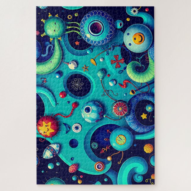 Whimsical Alien World - Colourful Space Creatures Jigsaw Puzzle (Vertical)