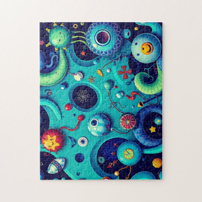 Whimsical Alien World - Colourful Space Creatures Jigsaw Puzzle (Vertical)