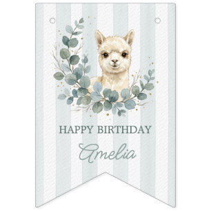 Whimsical Alpaca Birthday Gold Eucalyptus Bunting