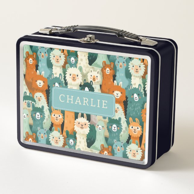 Whimsical Alpacas Metal Lunchbox (Front)