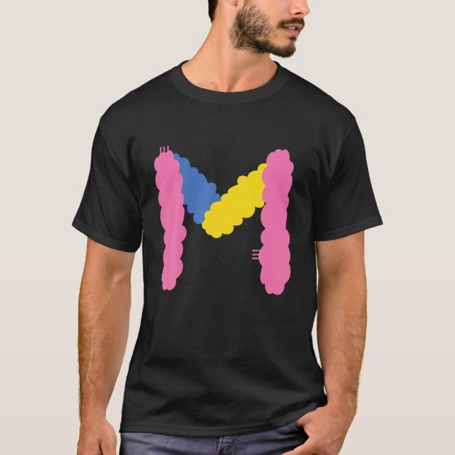 Whimsical Alphabet Letter-M Typography Character-M T-Shirt (Front)