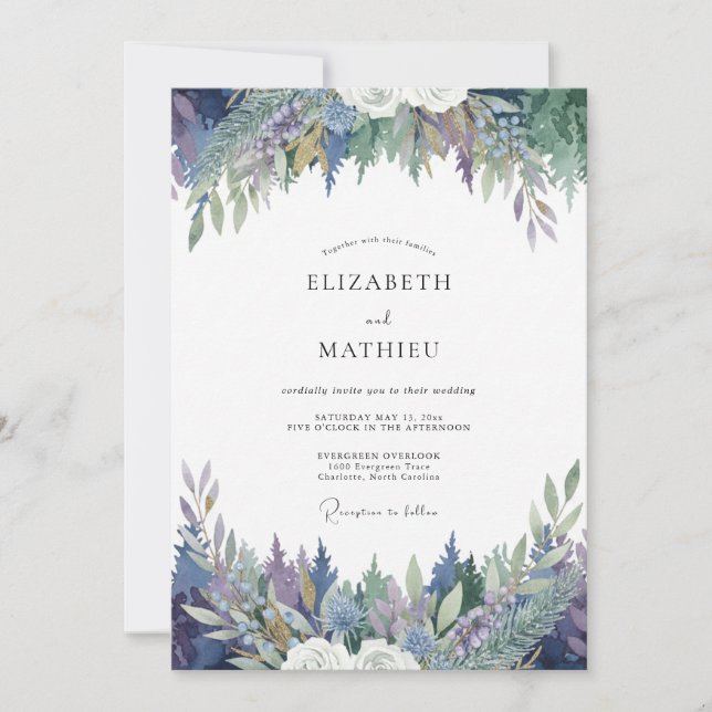 Whimsical Amethyst Wisteria Wedding Invitation (Front)