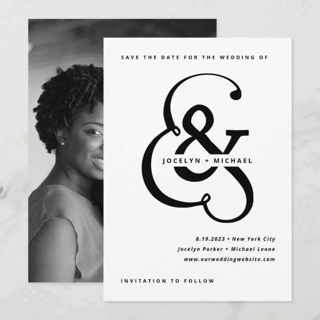 Whimsical Ampersand | Black and White Photo Back Save The Date (Front/Back)