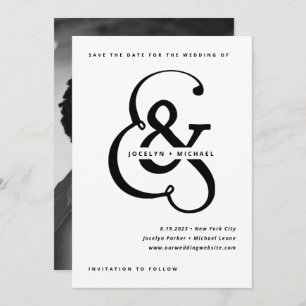 Whimsical Ampersand Black and White Photo Back Save The Date