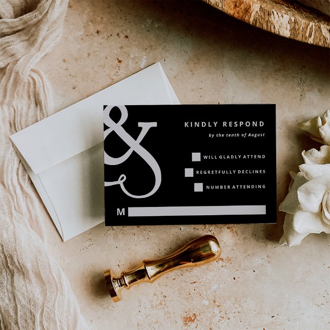 Whimsical Ampersand | Moody Black Wedding RSVP Card (Creator Uploaded)