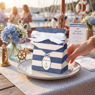 Whimsical Anchor Navy Blue Stripe Favour Box