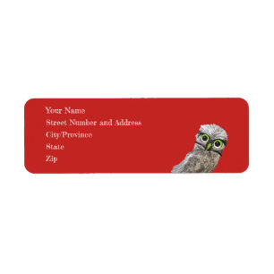 Whimsical and Adorable Blue Burrowing Owl Art Return Address Label