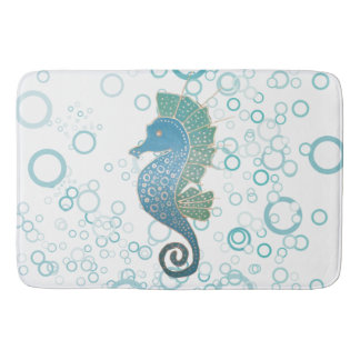 Whimsical and Adorable Seahorse Artwork Bath Mat