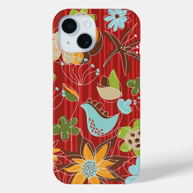 Whimsical And Chic Floral Garden On Red Stripes Case-Mate iPhone Case (Back)