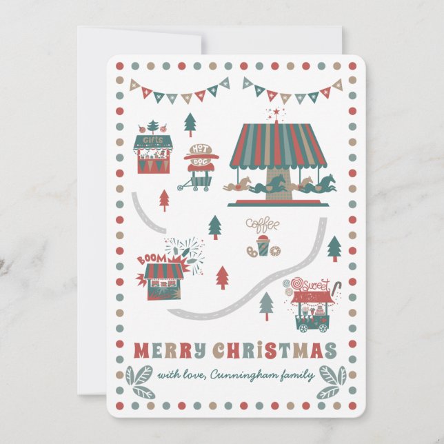 Whimsical and Colourful Christmas Fair Holiday Card (Front)