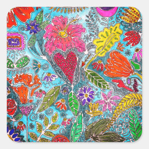 Whimsical and Colourful Flower Assortment  Square Sticker