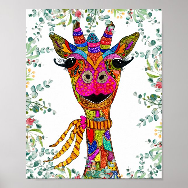 Whimsical and Colourful Giraffe Poster   (Front)