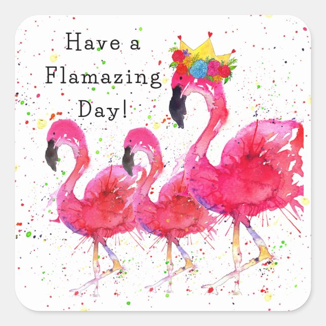 Whimsical and Colourful Pink Flamingo Stickers (Front)