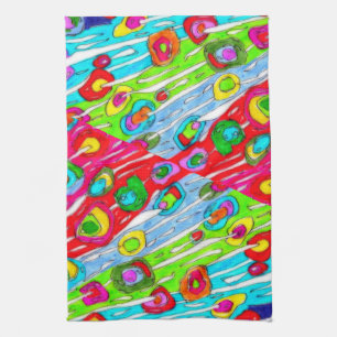 Whimsical and Colourful Poppy Flowers Kitchen Tea Towel