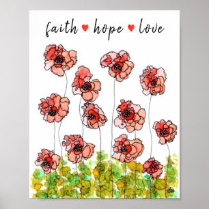 Whimsical and Colourful Red Poppy Flowers Poster