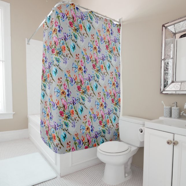 Whimsical and Colourful Shower Curtain (In Situ)