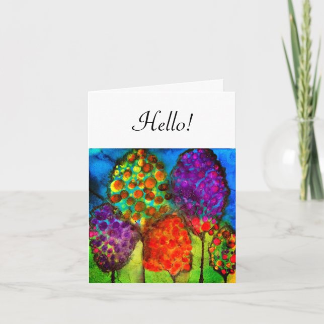 Whimsical and Colourful Trees Finger Painting Card (Front)