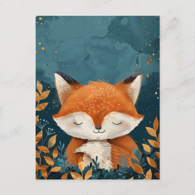 Whimsical and Cute Sleeping Red Fox Postcard (Front)
