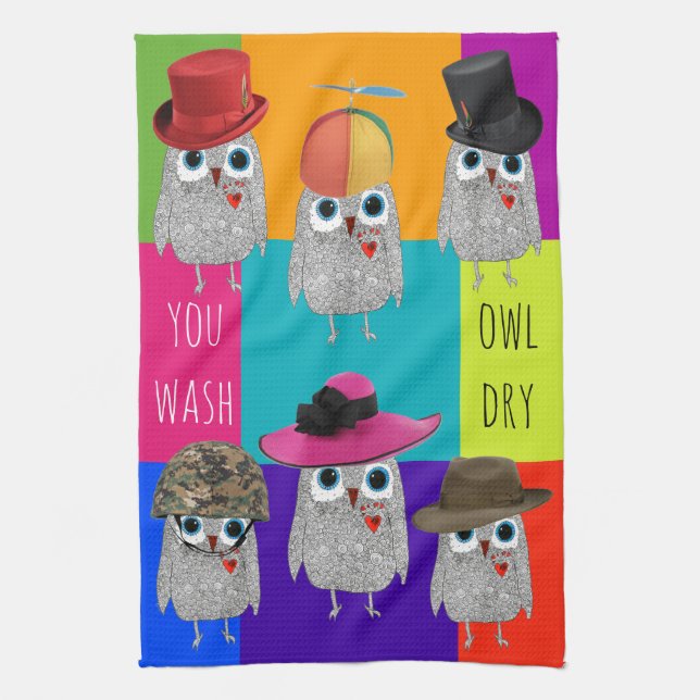 Whimsical and Cute Wise Owl Kitchen Towel (Vertical)