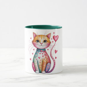 Whimsical and heartwarming kitty with hearts mug