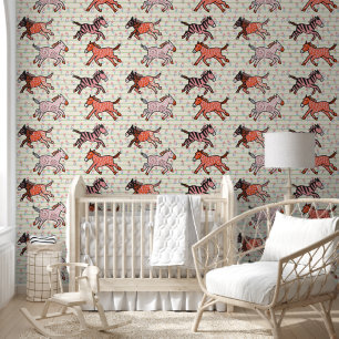 Whimsical and playful stylised zebras wallpaper