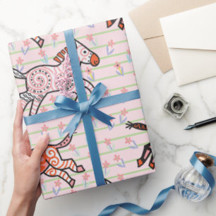 Whimsical and playful stylised zebras wrapping paper
