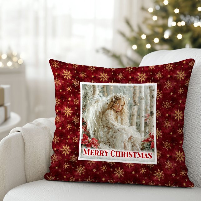 Whimsical Angel Red Gold Custom Name Christmas  Cushion (Whimsical Angel Red Gold Custom Name Christmas Pillow

)