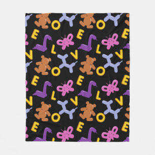 Whimsical Animal Balloons & LOVE Letters Fleece Blanket