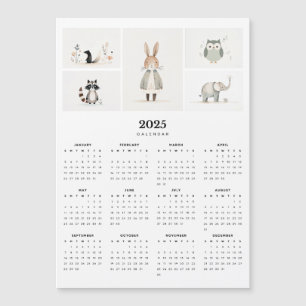 Whimsical Animal Boho Minimal 2025 Magnet Calendar