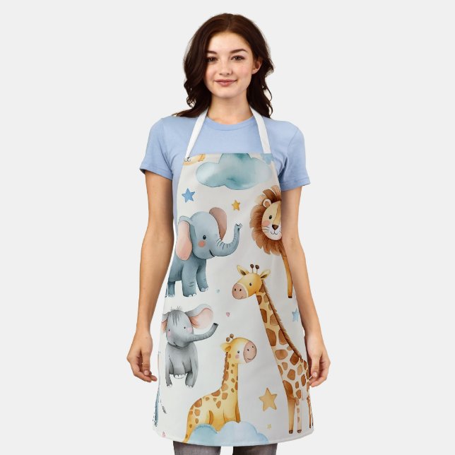 Whimsical Animal Friends Apron - Adorable Kitchen  (Worn)