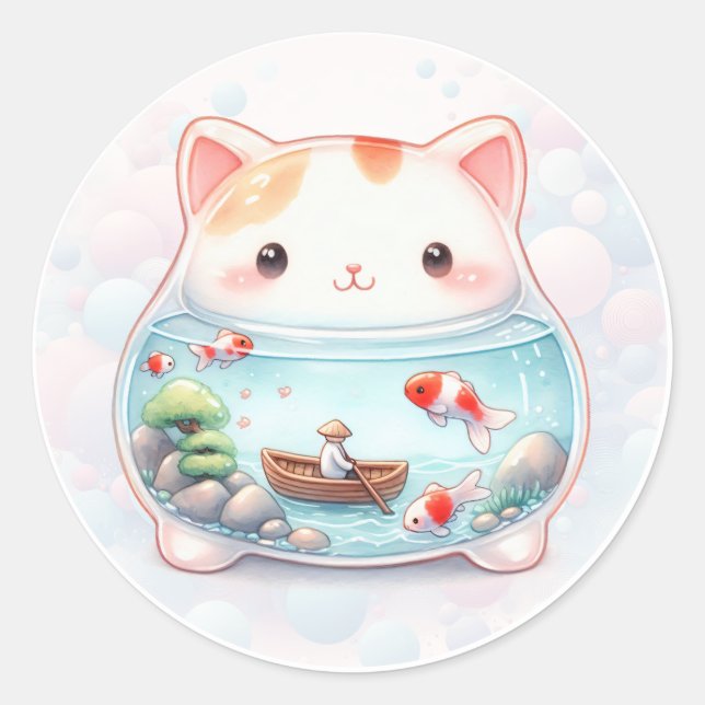Whimsical Animal Jars - Cat -  Classic Round Sticker (Front)