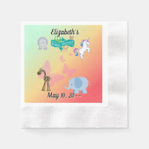 Whimsical Animal Parade Green Yellow Orange Napkin