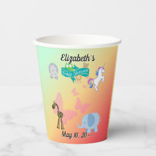 Whimsical Animal Parade Green Yellow Orange Paper Cups