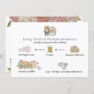 Whimsical Animal Timeline Wedding Invitations