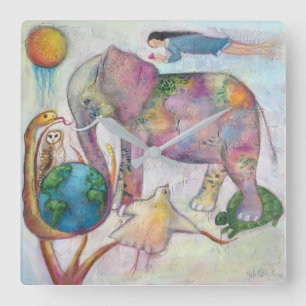Whimsical Animals Art Square Wall Clock