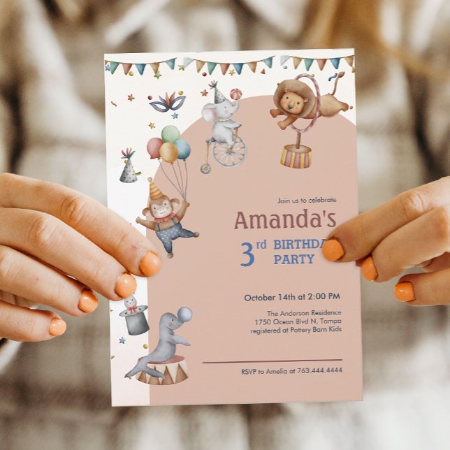 Whimsical Animals Circus Birthday Party Invitation (Whimsical Animals Circus Birthday Party Invitation)