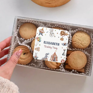 Whimsical Animals Circus Birthday Party Square Sticker