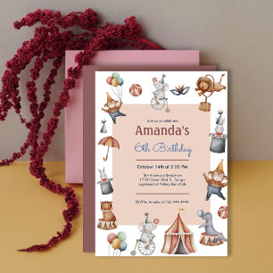 Whimsical Animals Circus Kids Birthday Party Invitation