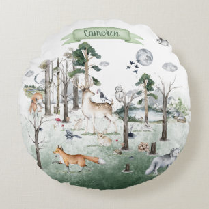 Whimsical Animals in the Woodland Customisable Round Cushion