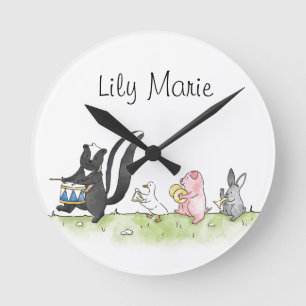Whimsical Animals Marching Band Personalised Round Clock