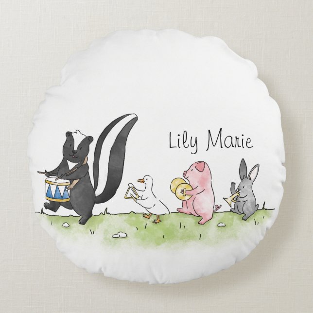 Whimsical Animals Marching Band Personalised  Round Cushion (Front)