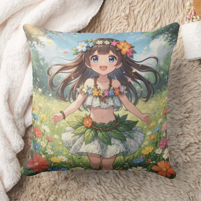 Whimsical Anime Girl  Cushion (Blanket)