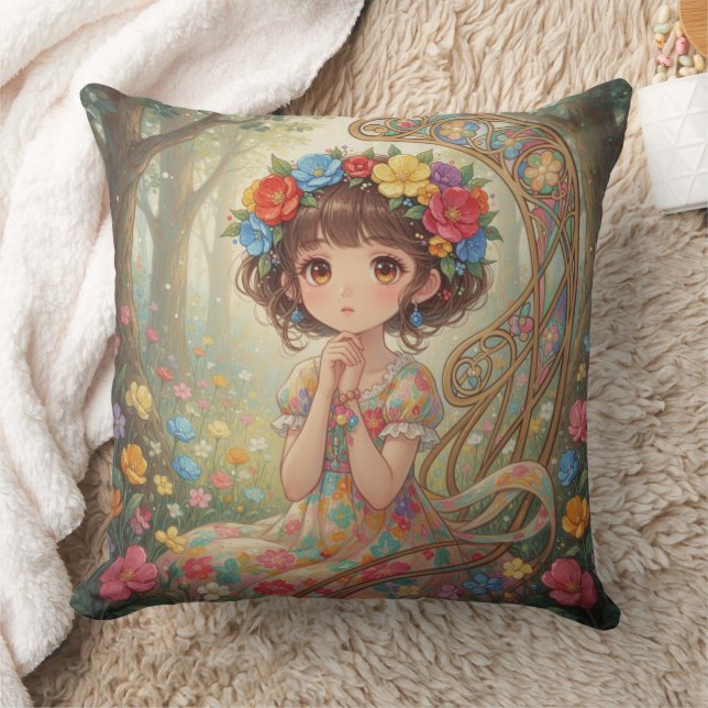 Whimsical Anime Girl  Cushion (Blanket)