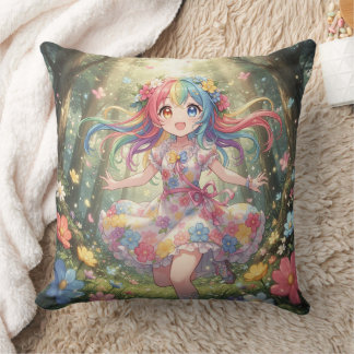 Whimsical Anime Girl Cushion