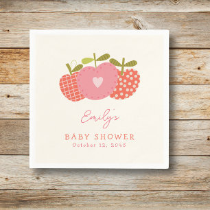 Whimsical Apple Theme Fall Baby Shower Pink Red Napkin