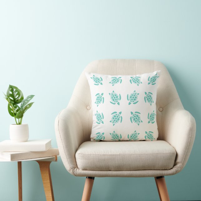 Whimsical Aqua Blue Sea Turtles Nautical Pattern  Cushion (Chair)