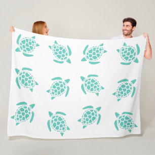 Whimsical Aqua Blue Sea Turtles Nautical Pattern   Fleece Blanket